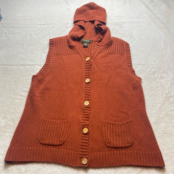 Eddie Bauer Burnt Orange Tweed Knit Hooded Vest Size XL - Picture 1 of 10